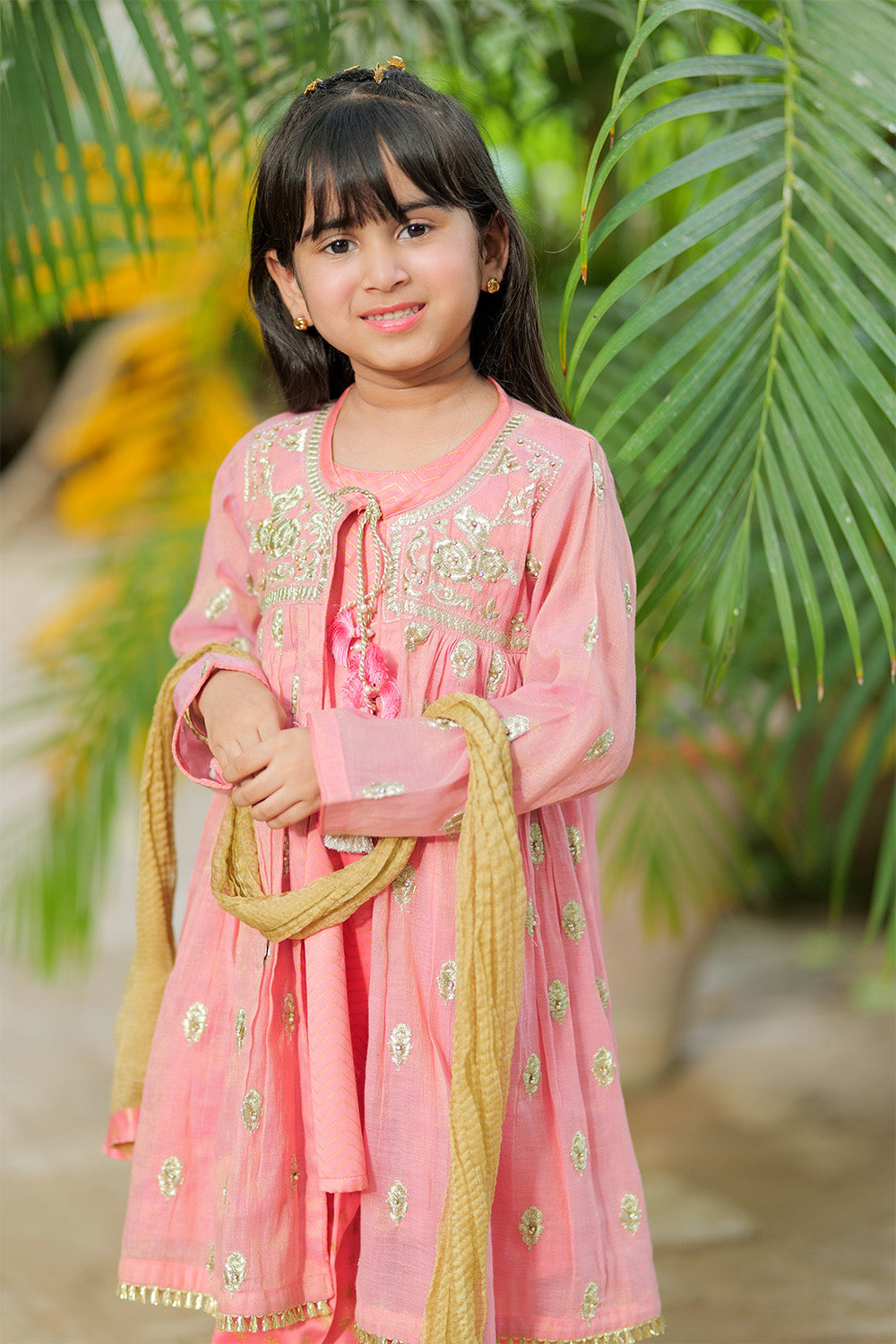 KDD-02743 | T. Pink and Gold | Formal 3 Piece Suit | Banarsi Masuri