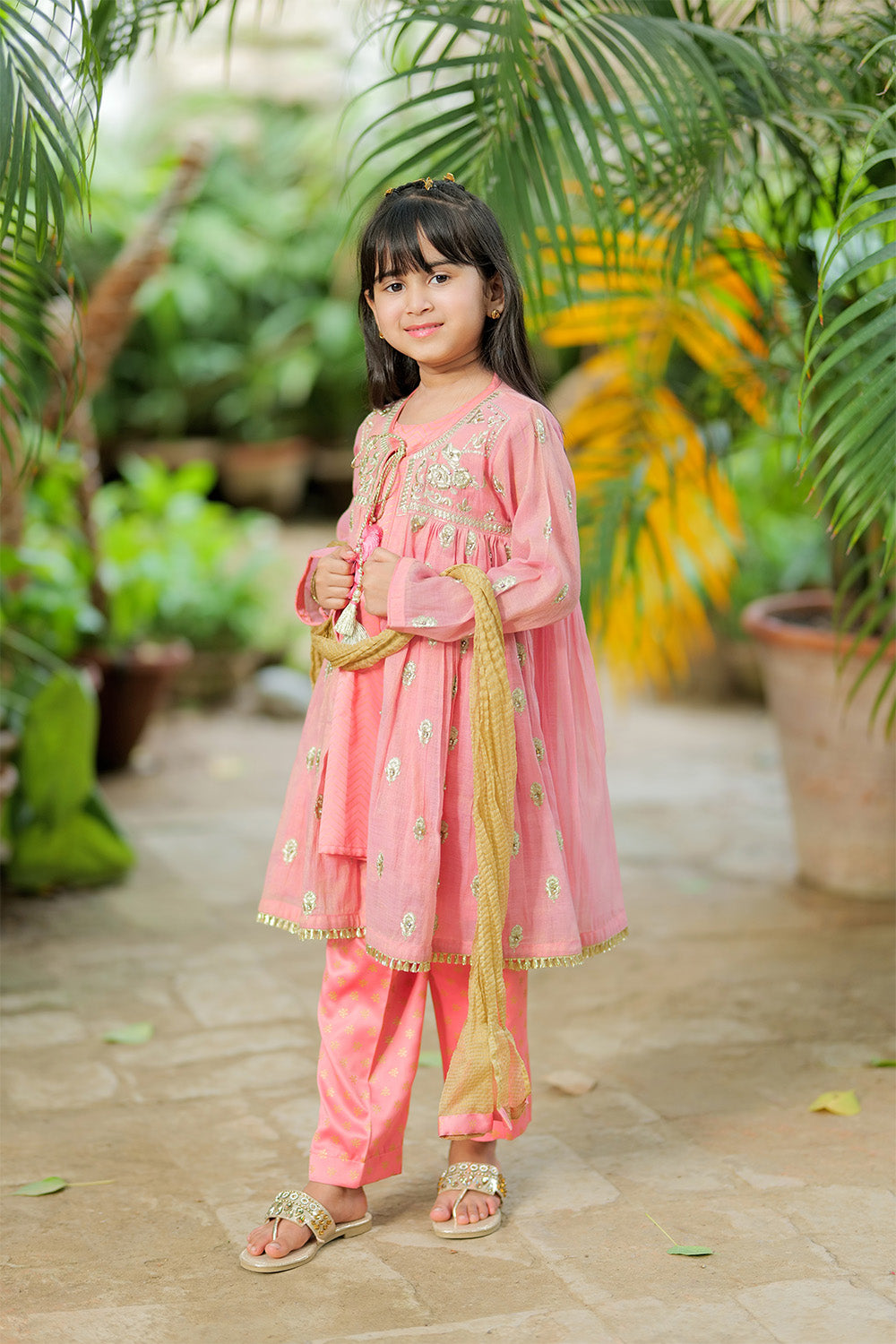 KDD-02743 | T. Pink and Gold | Formal 3 Piece Suit | Banarsi Masuri