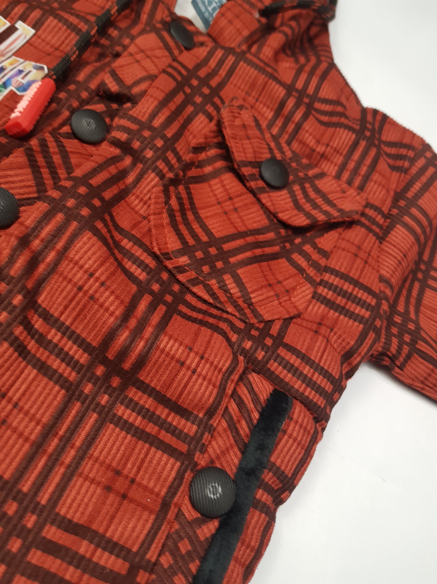 Copper color Check Winter Hoodie and Jogger Set for Boys - Warm Velour Fabric Outfit