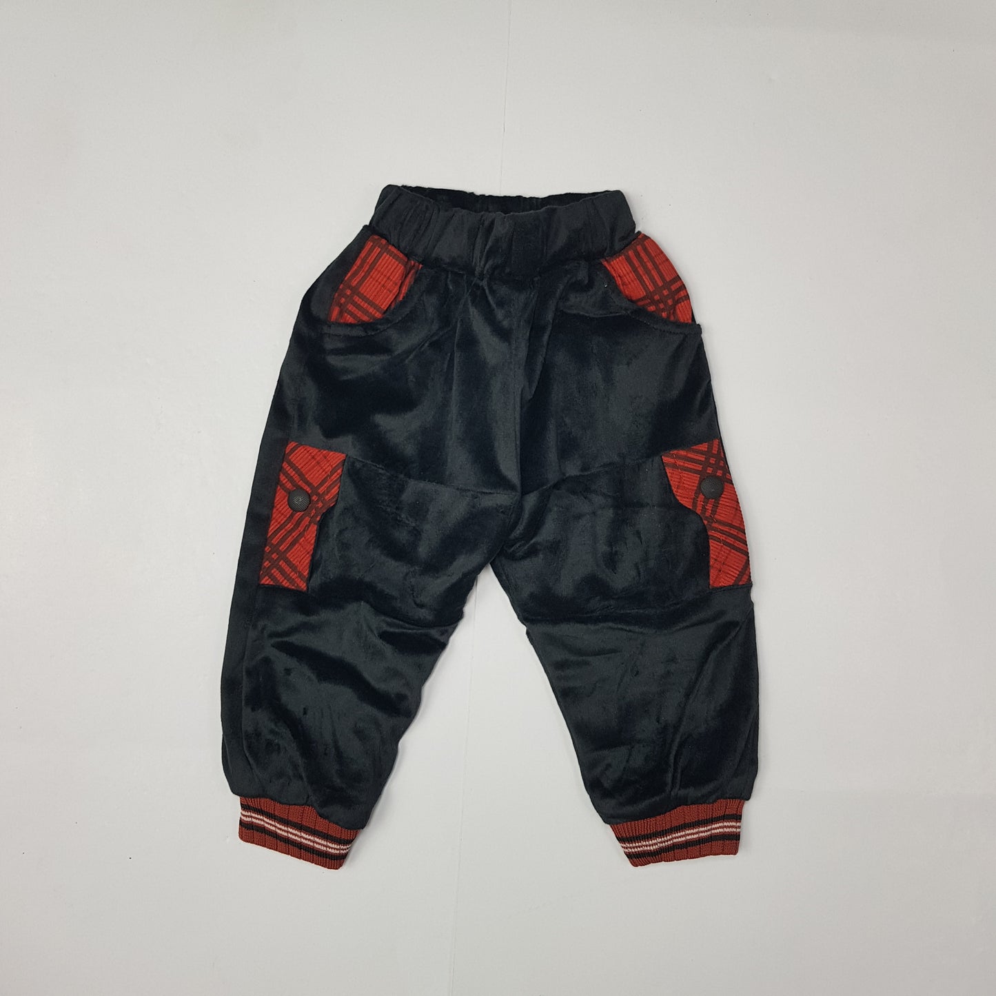 Copper color Check Winter Hoodie and Jogger Set for Boys - Warm Velour Fabric Outfit