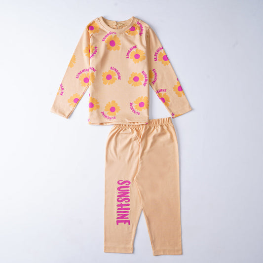 Sunshine Peach Floral Girls Pajama Set – Light Winter Cozy Wear