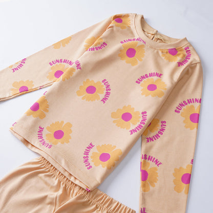 Sunshine Peach Floral Girls Pajama Set – Light Winter Cozy Wear