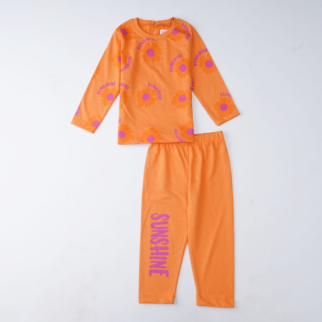 Sunshine Orange Floral Girls Pajama Set – Cozy Light Winter Wear