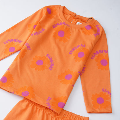 Sunshine Orange Floral Girls Pajama Set – Cozy Light Winter Wear