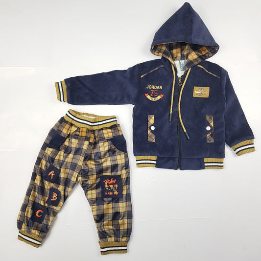 Stylish Winter Velour Hoodie and Check Pant Set for Toddlers