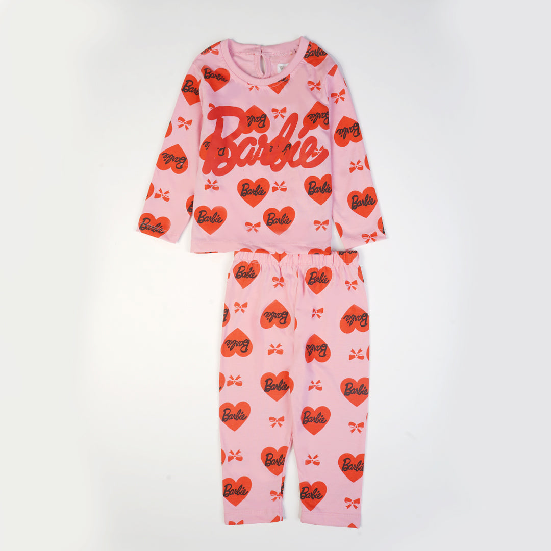 Pink Printed T-Shirt & Trouser Set for Girls - Light Winter Wear