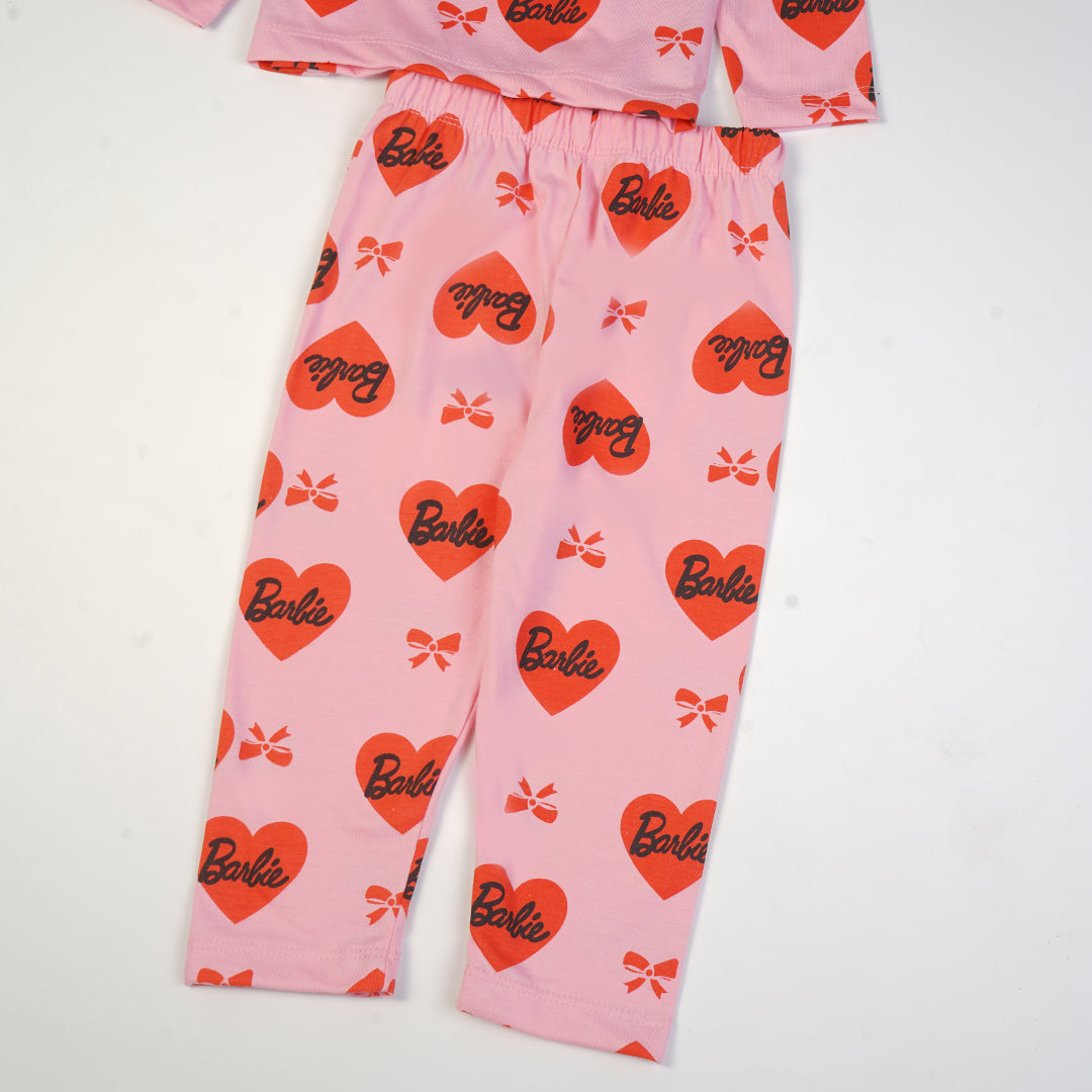 Pink Printed T-Shirt & Trouser Set for Girls - Light Winter Wear