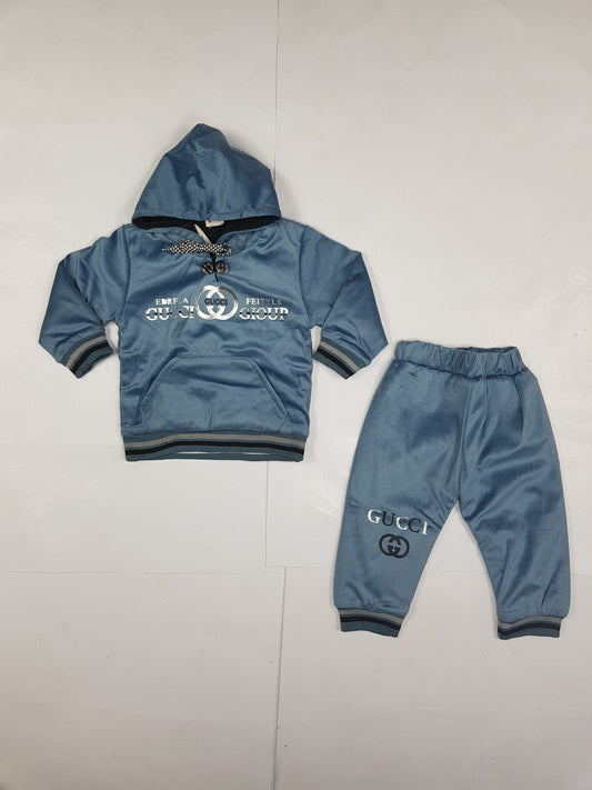 Blue Winter Velour Hoodie Set  - Child Fashion