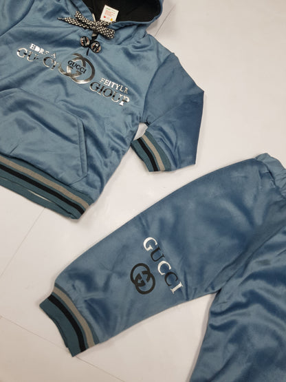 Blue Winter Velour Hoodie Set  - Child Fashion