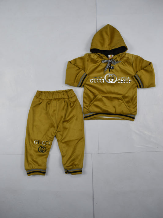 Golden Velour Winter Hoodie and Pants Set | Child Fashion