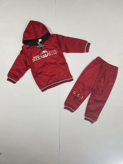 Red Winter Velour Hoodie Set - Child Fashion