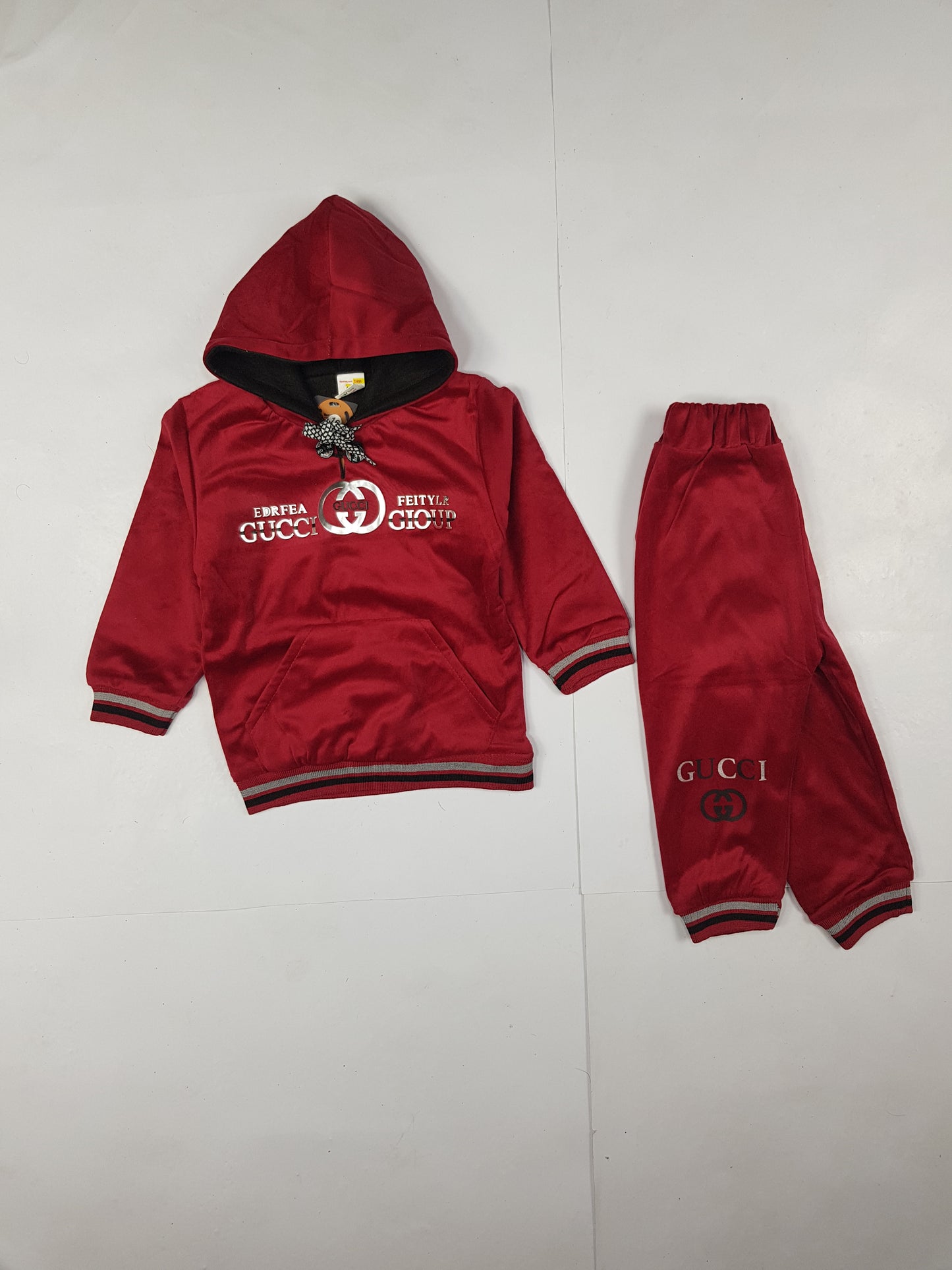 Red Winter Velour Hoodie Set - Child Fashion