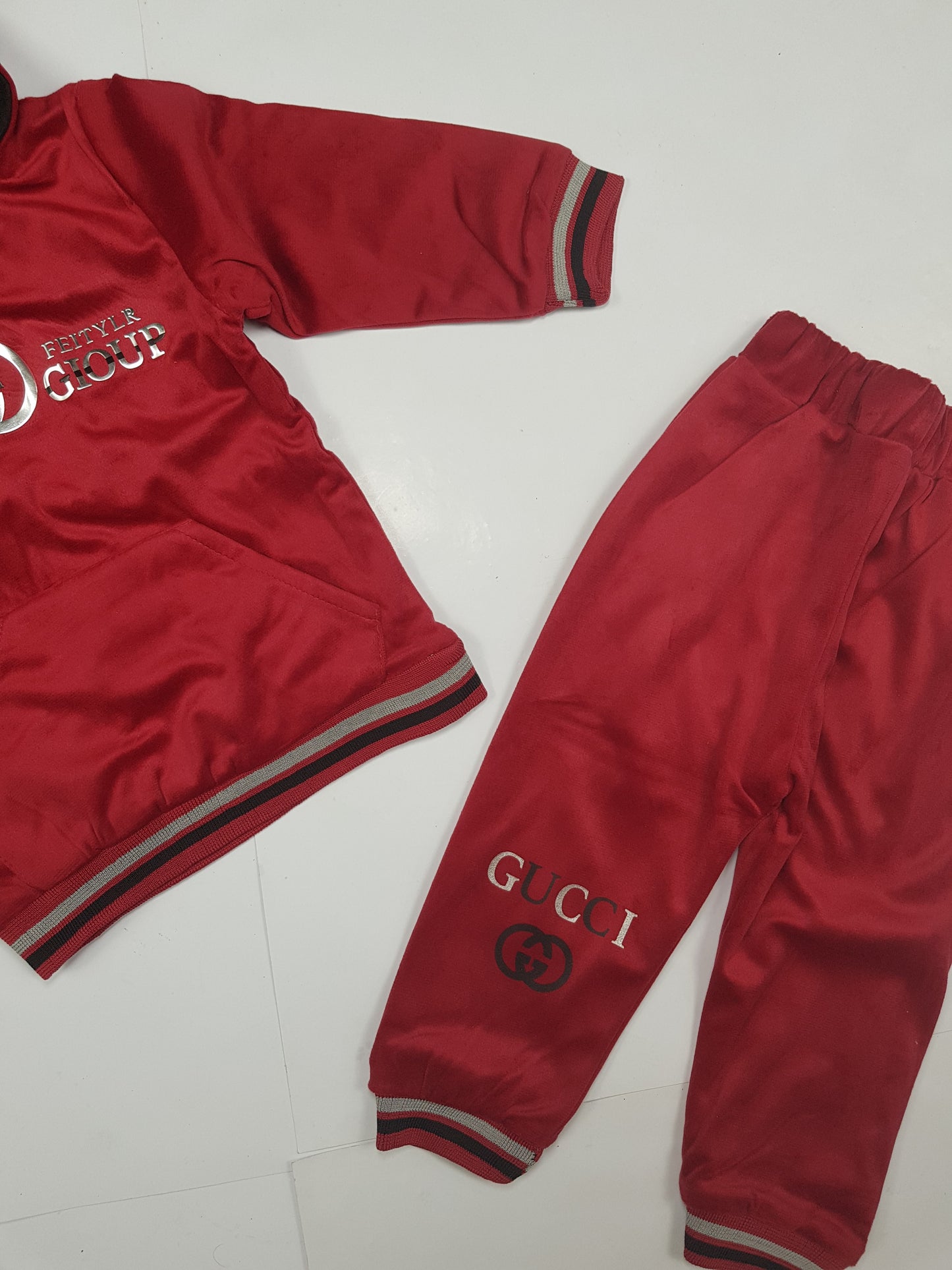 Red Winter Velour Hoodie Set - Child Fashion