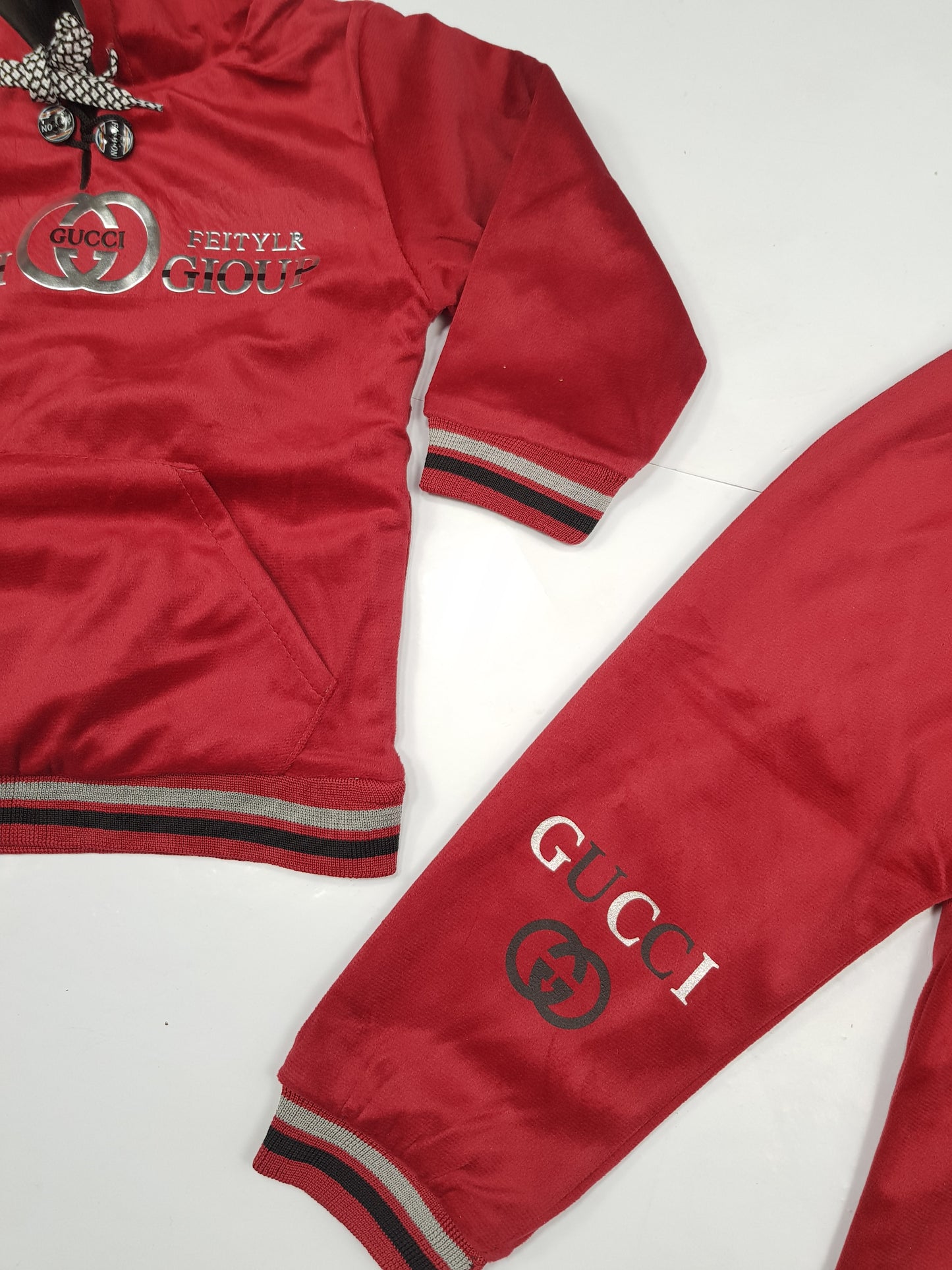 Red Winter Velour Hoodie Set - Child Fashion