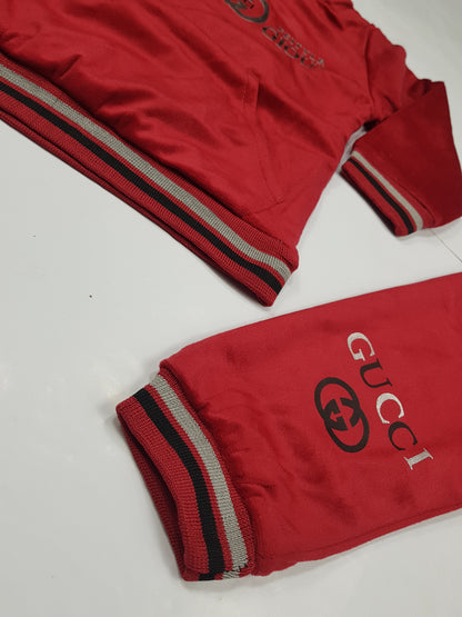 Red Winter Velour Hoodie Set - Child Fashion