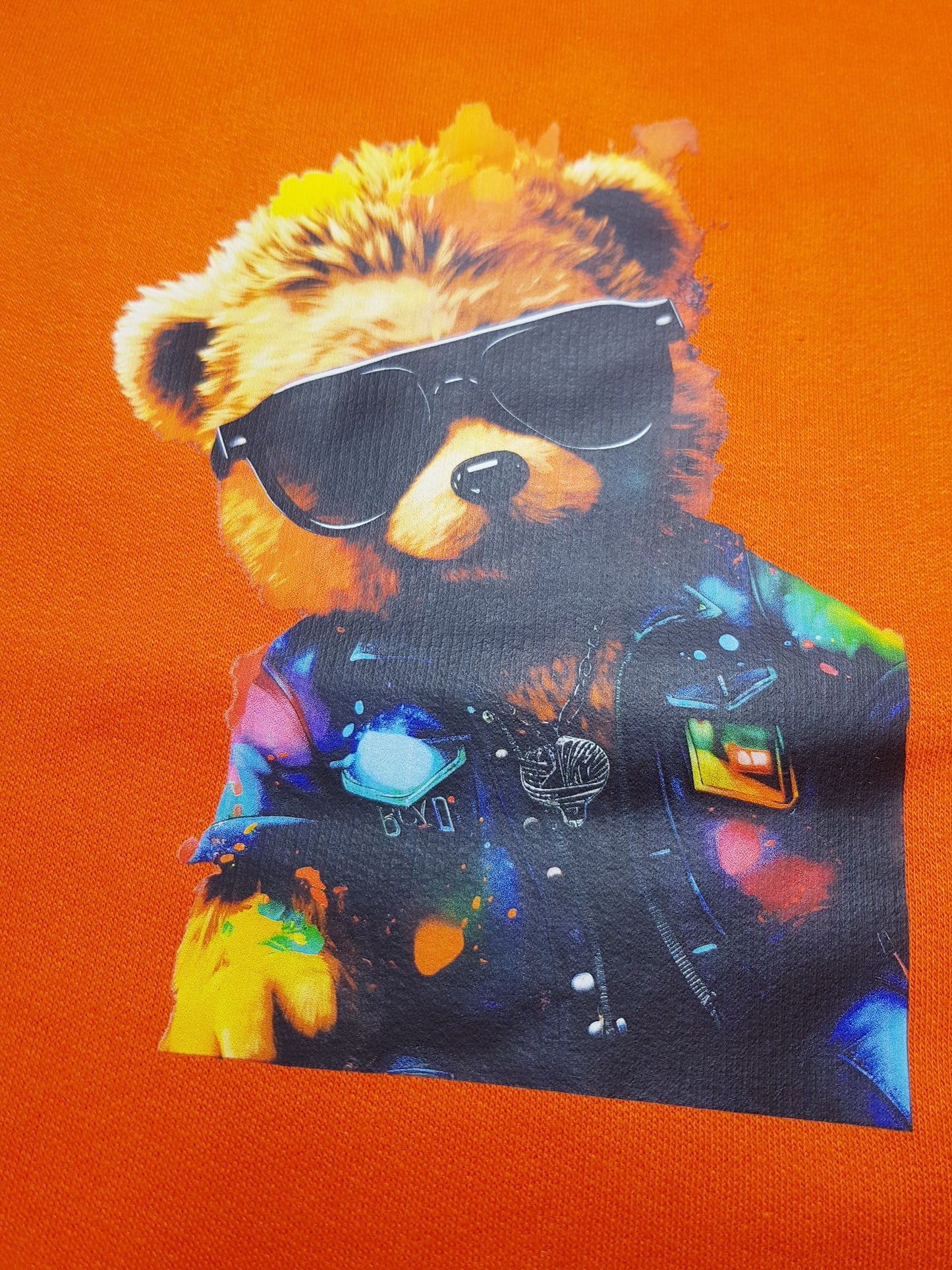 Trendy Orange Fleece Sweatshirt for Kids - Teddy Bear Design