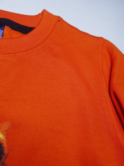 Trendy Orange Fleece Sweatshirt for Kids - Teddy Bear Design