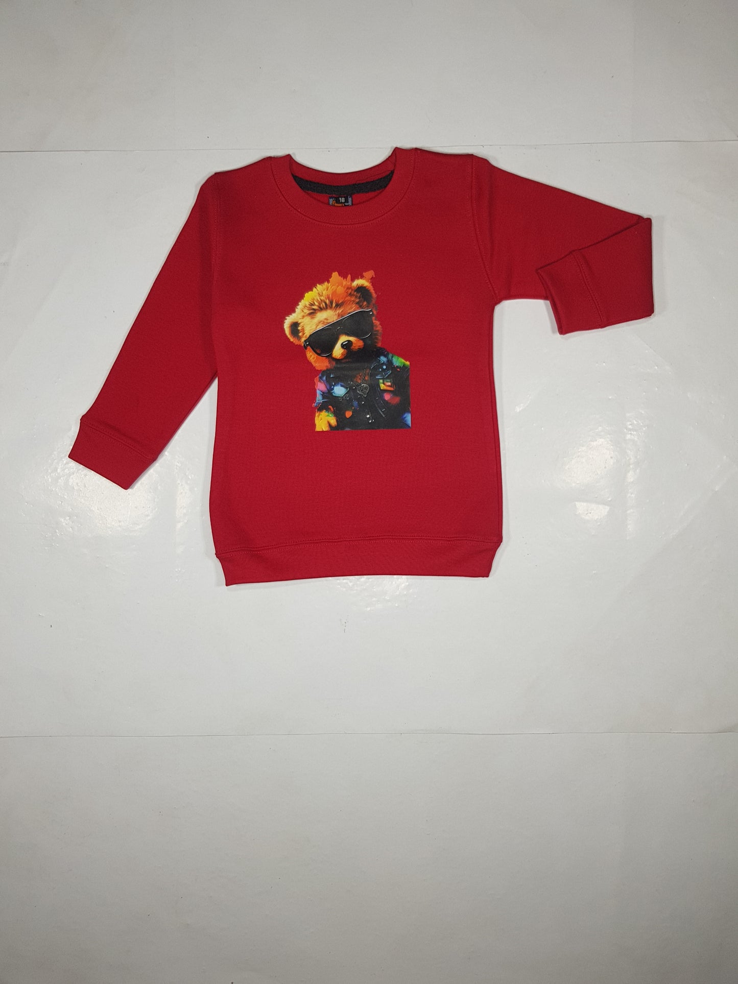 Bright Red Fleece Sweatshirt for Kids - Teddy Bear Design