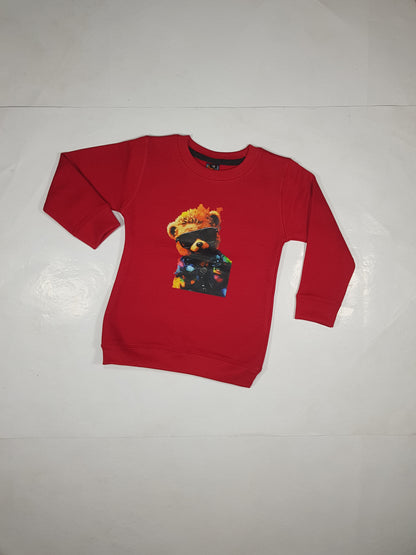 Bright Red Fleece Sweatshirt for Kids - Teddy Bear Design