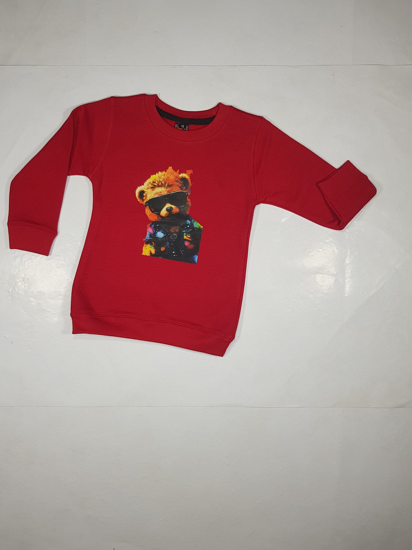 Bright Red Fleece Sweatshirt for Kids - Teddy Bear Design