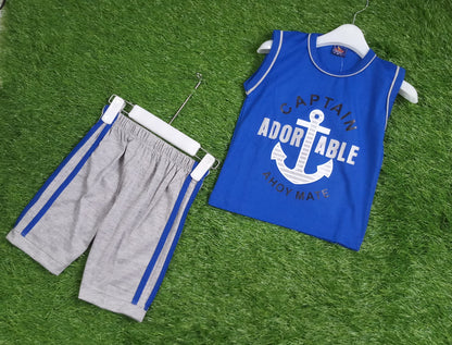 Captain Adorable Boy's Nautical Sleeveless T-Shirt and Shorts Set