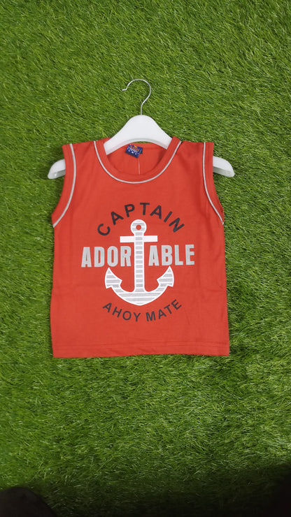 Captain Adorable Boy's Red Nautical Sleeveless T-Shirt and Shorts Set