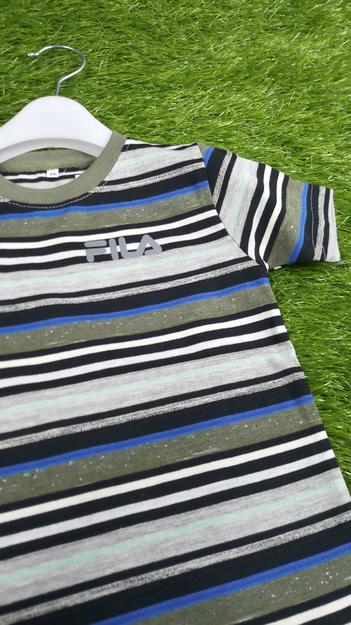 Grey Fi Blue Pinstripe Round Neck T-Shirt