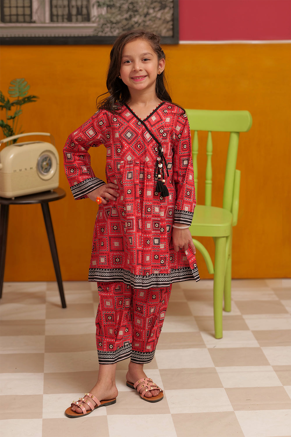 Bright Red Lawn Kameez and Shalwar