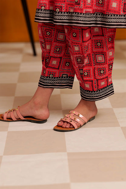 Bright Red Lawn Kameez and Shalwar