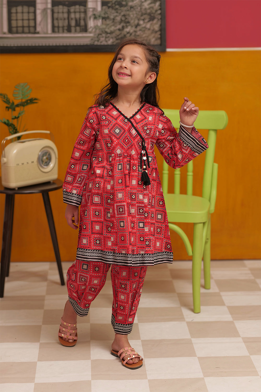 Bright Red Lawn Kameez and Shalwar