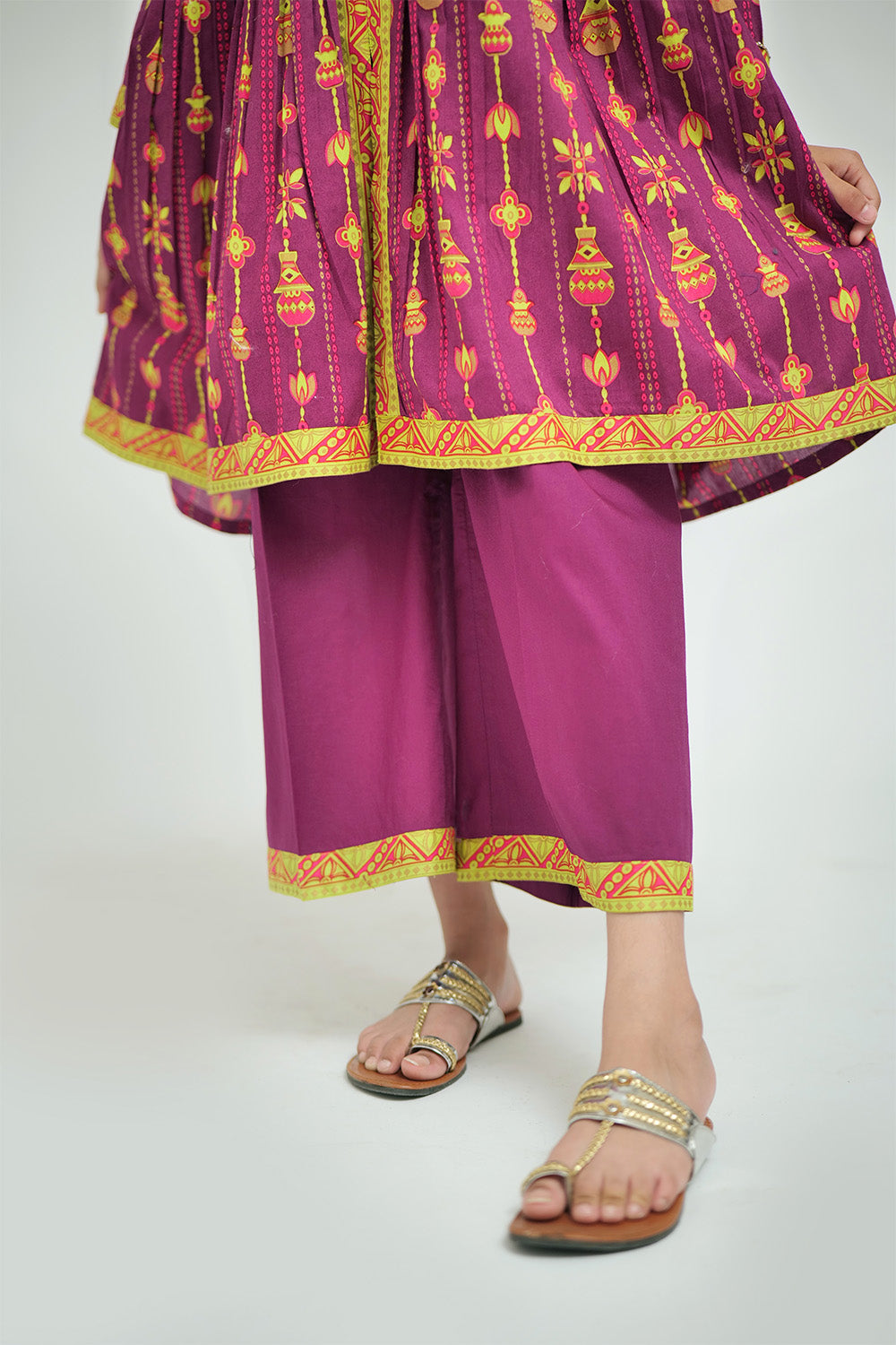 Bright and Beautiful Magenta & Gold Qameez and Shalwar for Girls