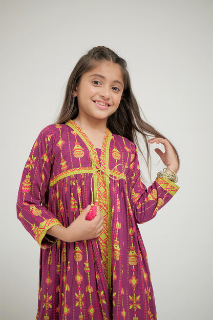 Bright and Beautiful Magenta & Gold Qameez and Shalwar for Girls