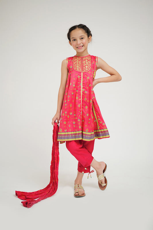 Bright Pink Lawn Qameez and Shalwar Set for Girls - Perfect Summer Eastern Wear