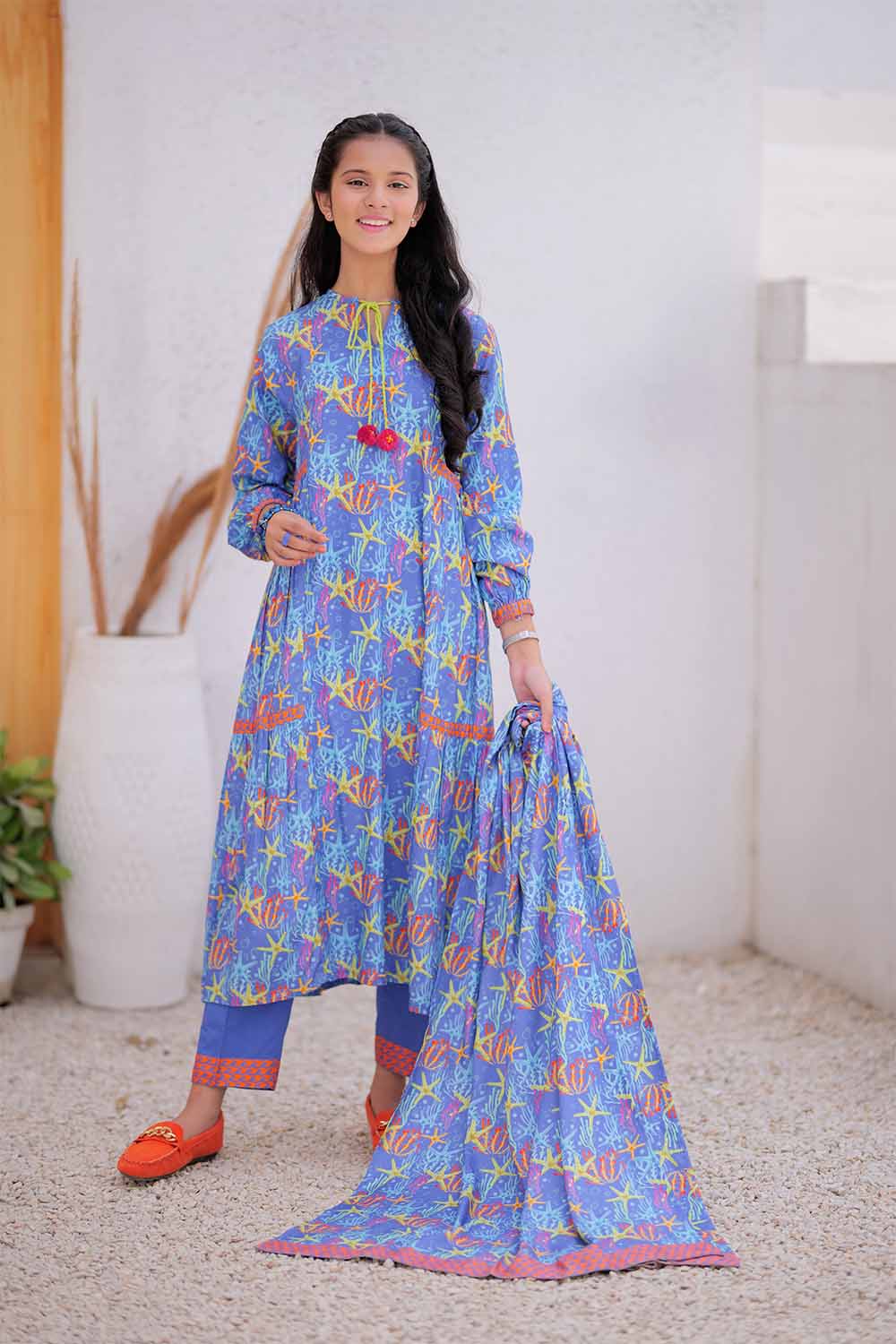 GAD-02477 | Blue & Multicolor | Casual  3 Piece Suit | Marina Fabric Printed