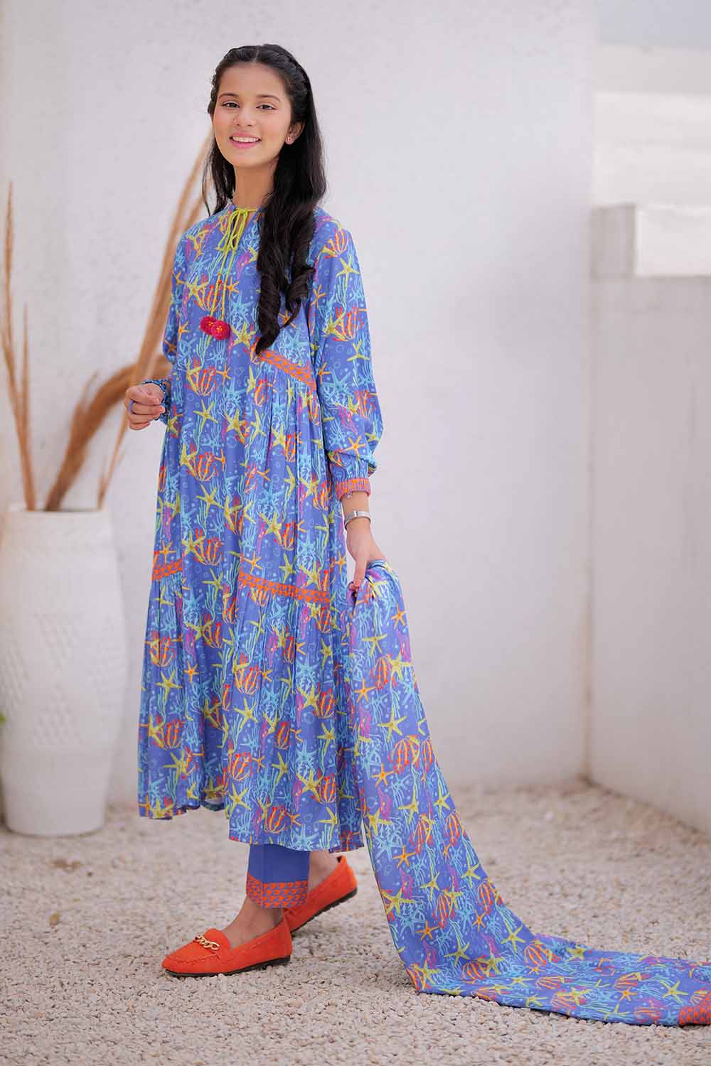 GAD-02477 | Blue & Multicolor | Casual  3 Piece Suit | Marina Fabric Printed