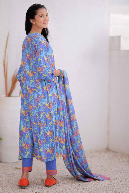 GAD-02477 | Blue & Multicolor | Casual  3 Piece Suit | Marina Fabric Printed