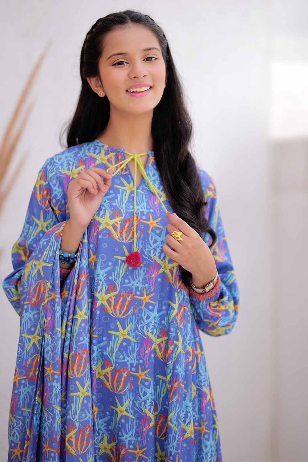 GAD-02477 | Blue & Multicolor | Casual  3 Piece Suit | Marina Fabric Printed