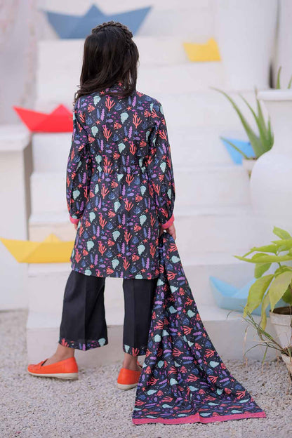 KAD-02480 | Black & Multicolor | Casual 3 Piece Suit | Marina Fabric Printed