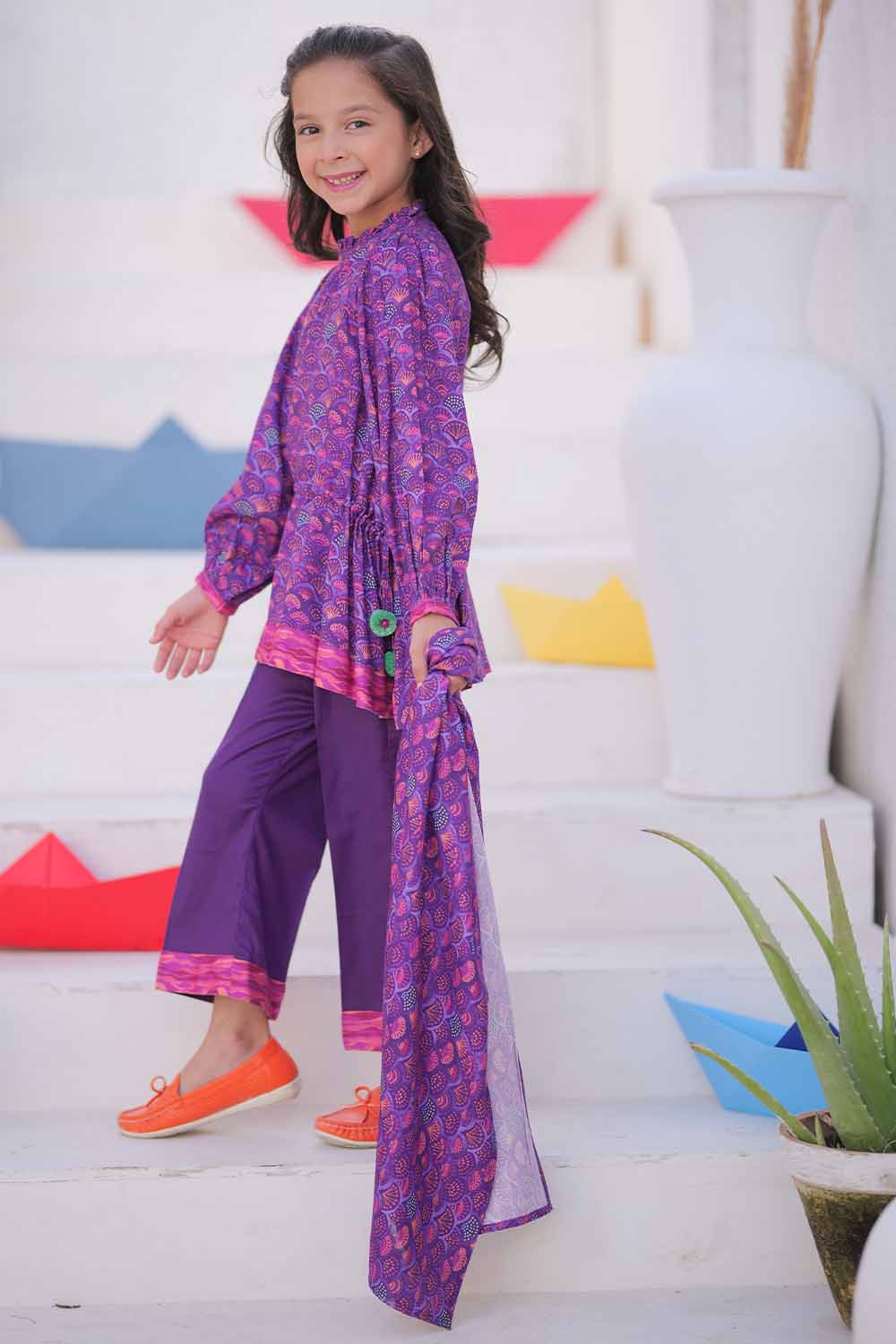 KAD-02479 | Purple & Multicolor | Casual 3 Piece Suit | Marina Fabric Printed