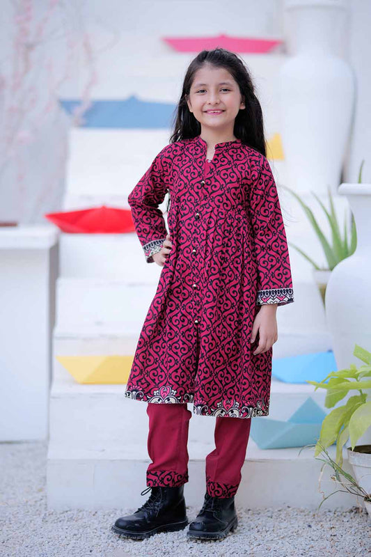 KAD-02471 | Shocking Pink & Black | Casual 3 Piece Suit | Khaddar Printed