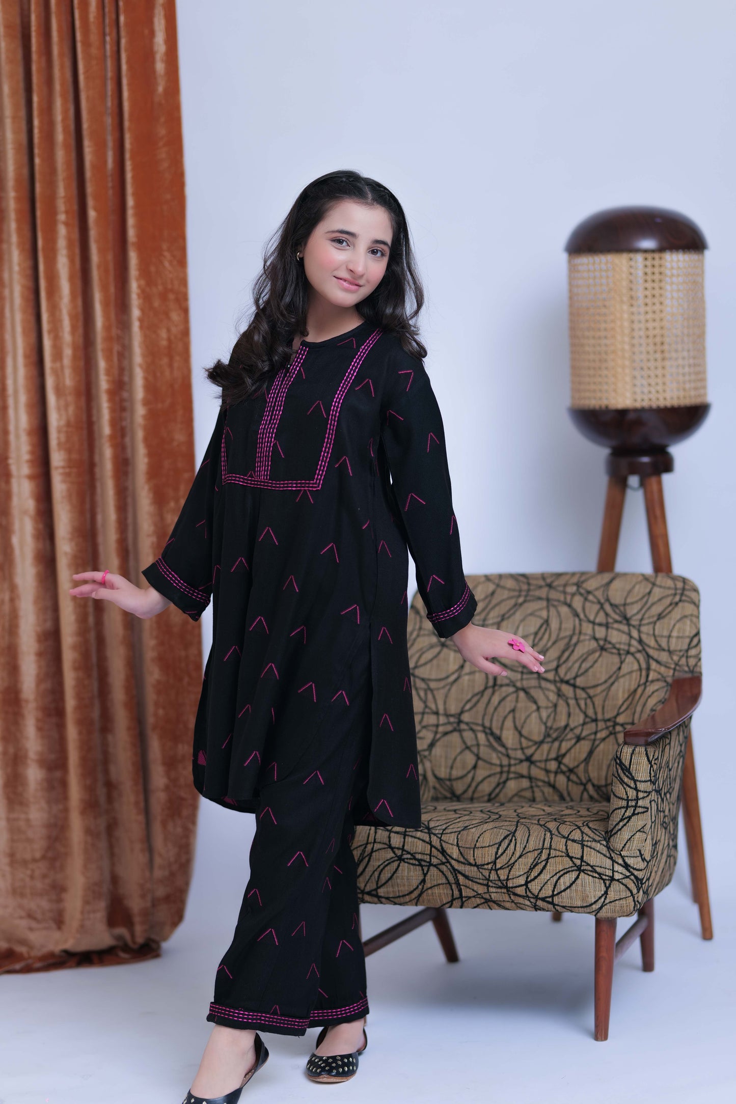 GAC-02771 | Black & Shocking Pink | Casual 3 Piece Suit   | Acrylic Fabric