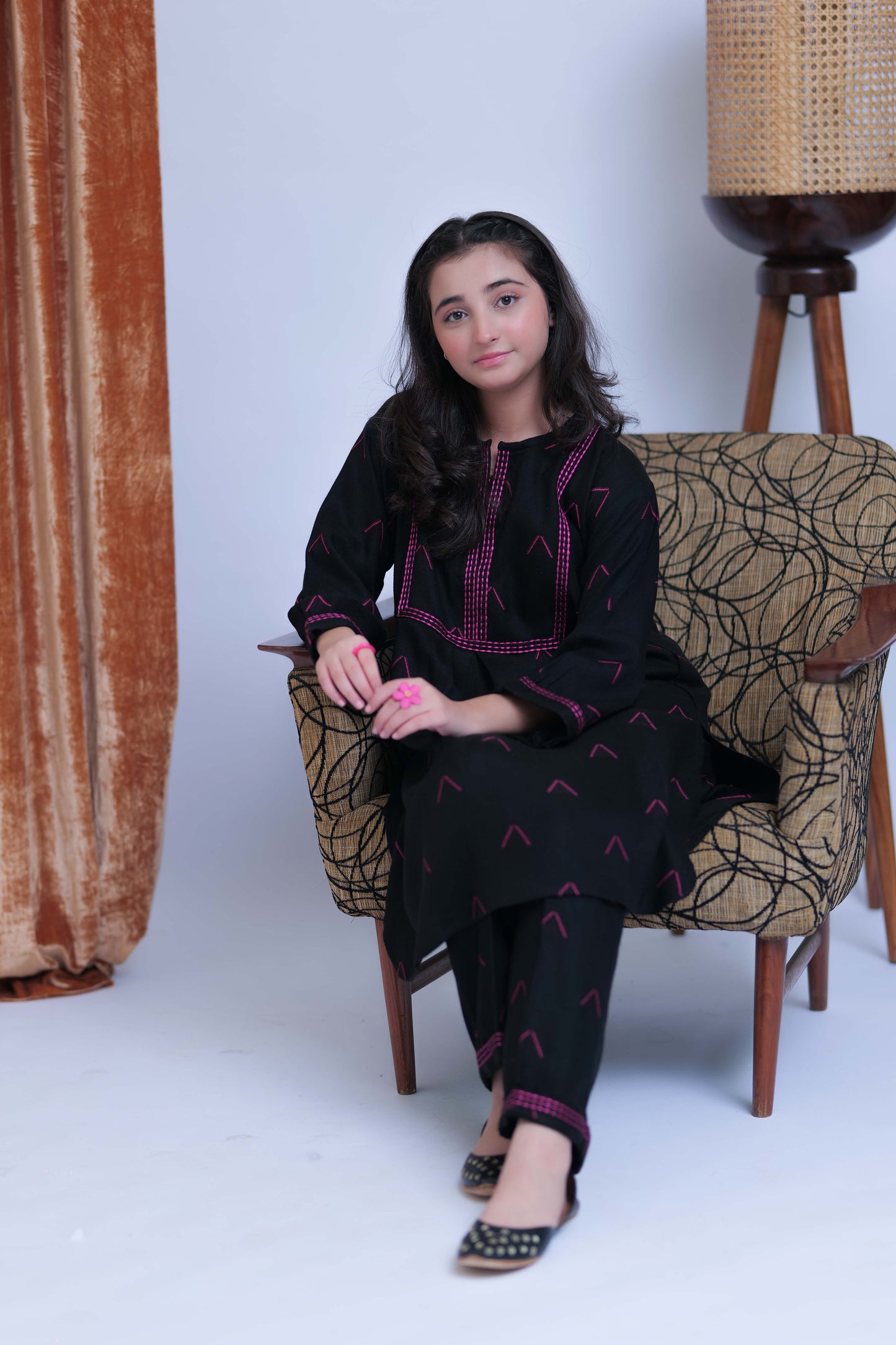 GAC-02771 | Black & Shocking Pink | Casual 3 Piece Suit   | Acrylic Fabric