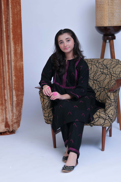 GAC-02771 | Black & Shocking Pink | Casual 3 Piece Suit   | Acrylic Fabric