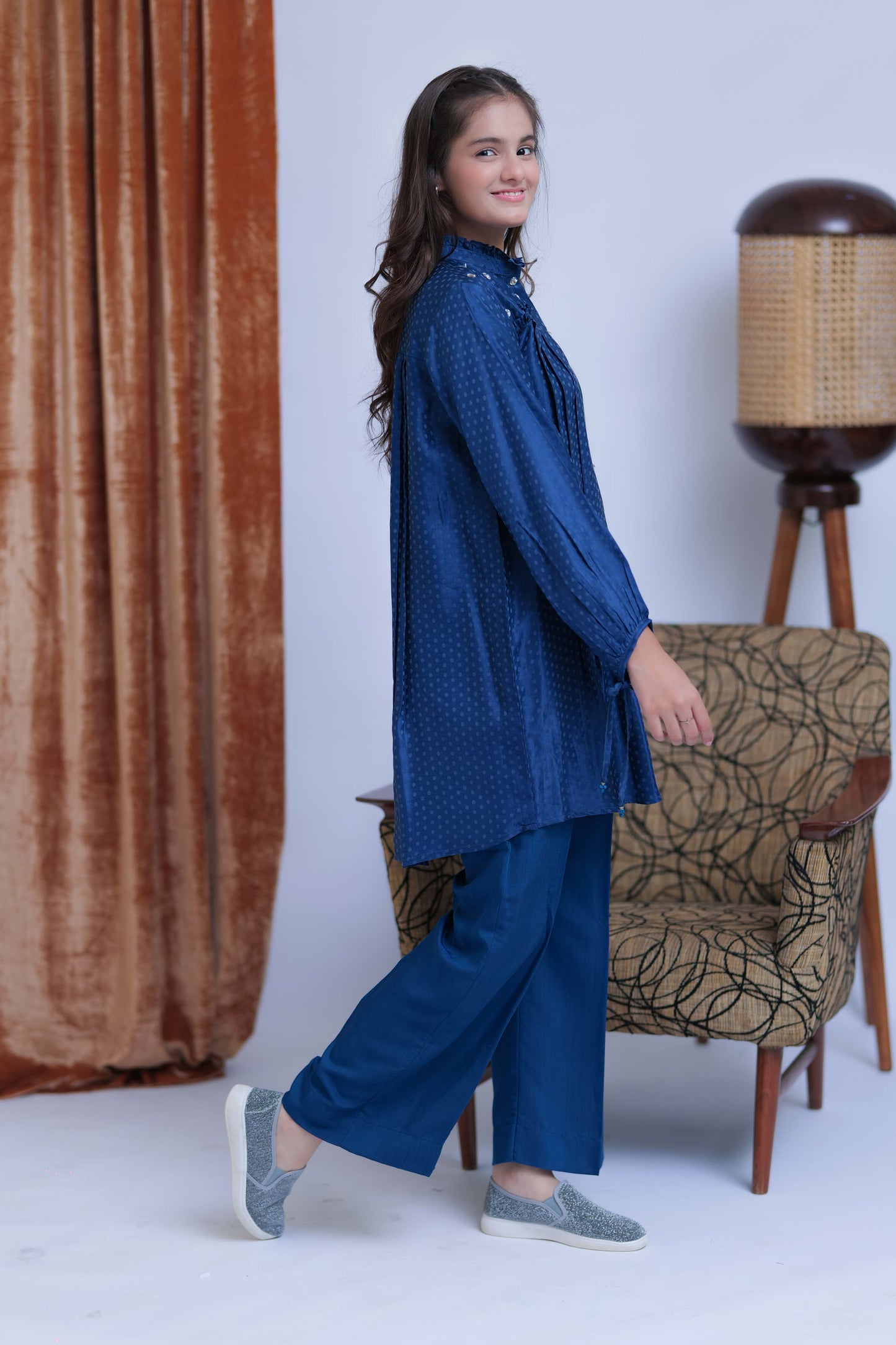 GBC-02837 | Blue & Silver | Casual Plus 2 Piece Suit | Viscose Jacquard