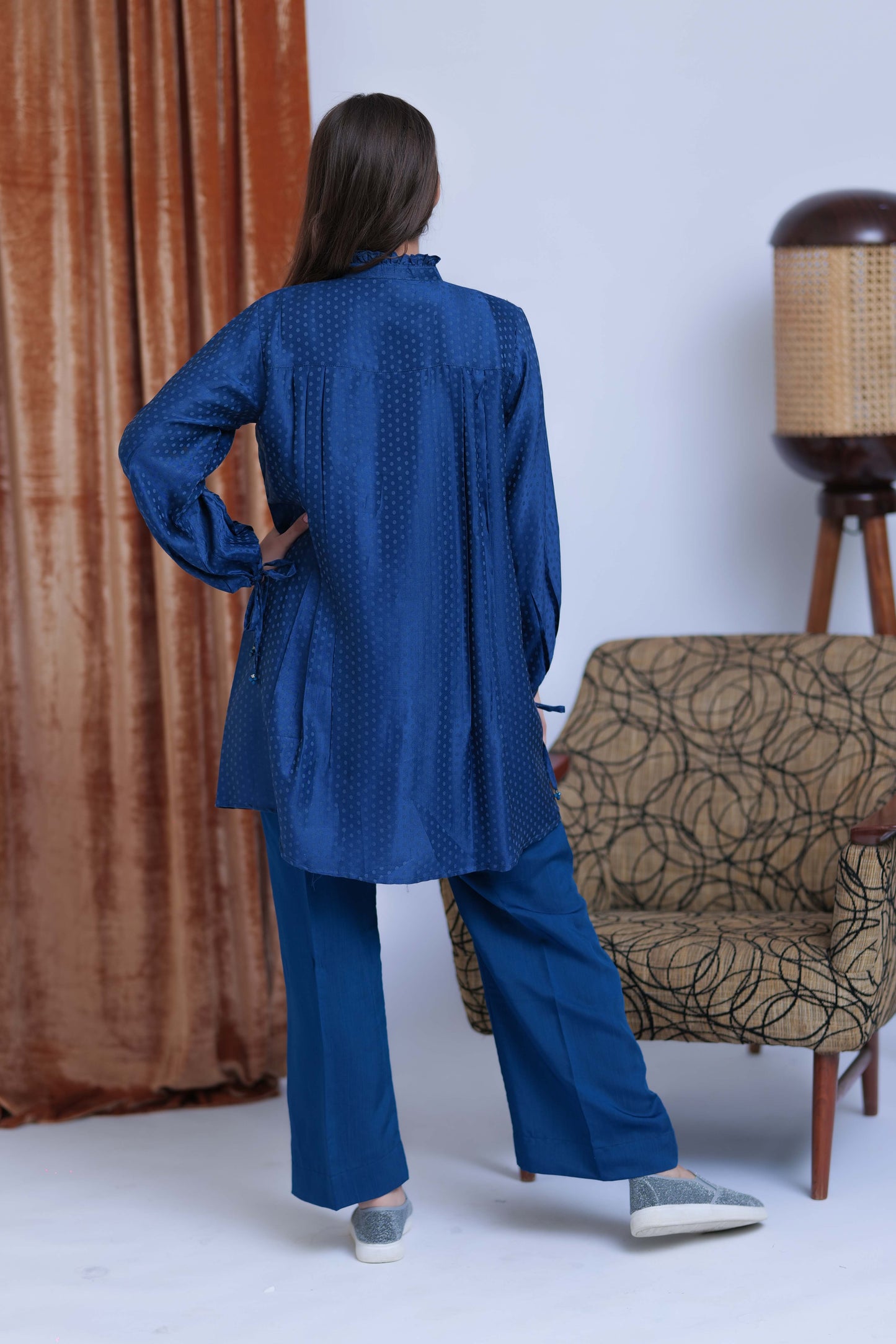 GBC-02837 | Blue & Silver | Casual Plus 2 Piece Suit | Viscose Jacquard