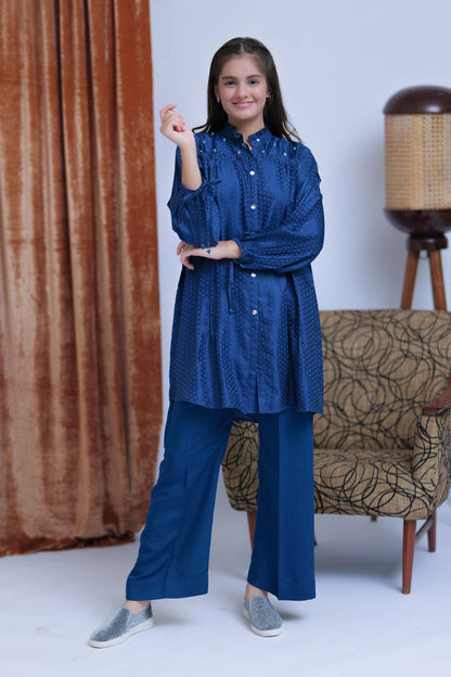 GBC-02837 | Blue & Silver | Casual Plus 2 Piece Suit | Viscose Jacquard