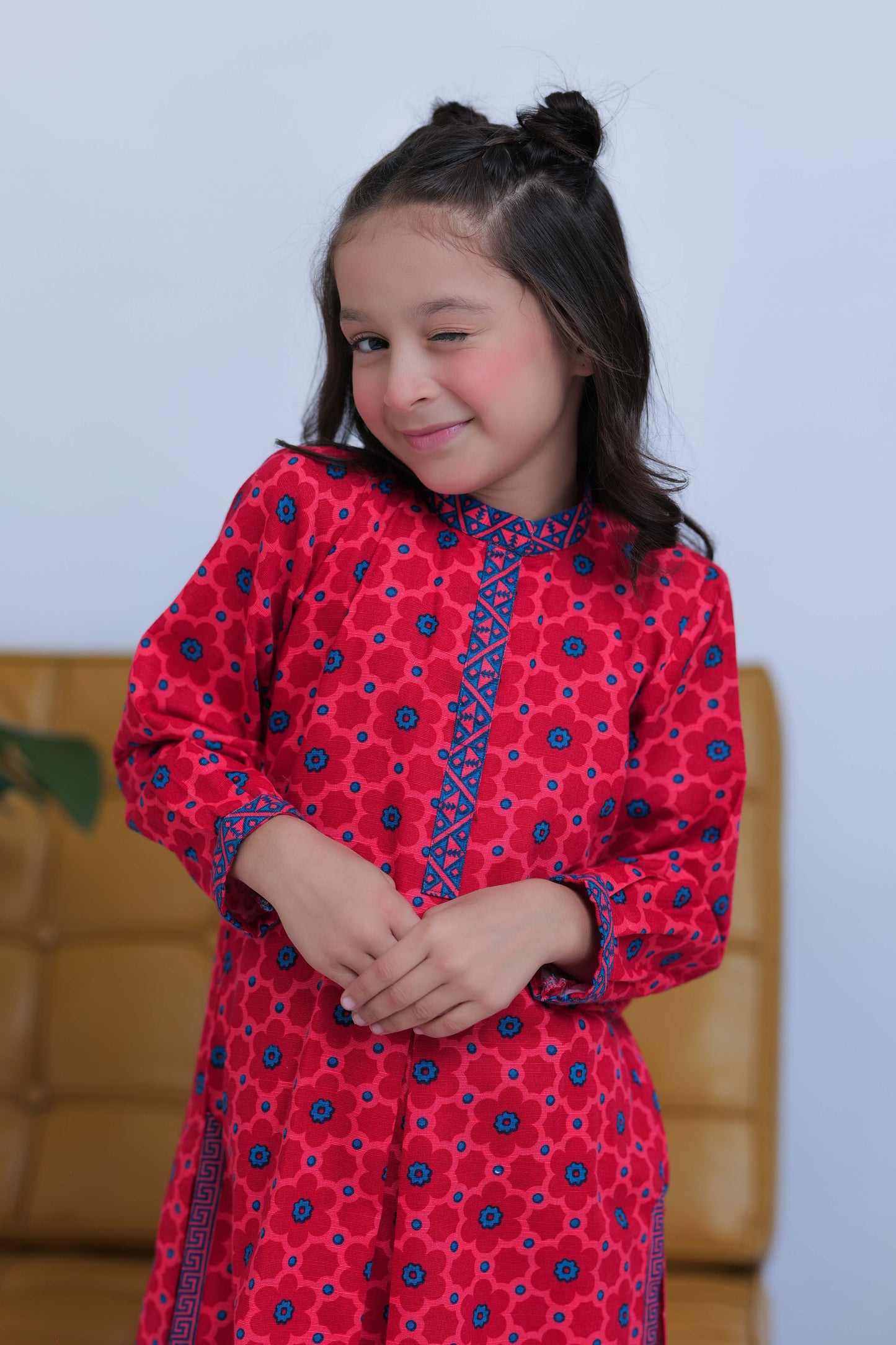 KAC-02804 | Red & Multicolor | Casual 2 Piece Suit | Cotton Dobby Self