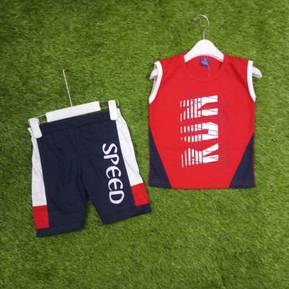 Boy's Speed Run Sleeveless Set - Red & Navy Blue