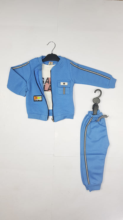 Blue Winter Quilted Fleece Jacket & Pants Set for Toddlers