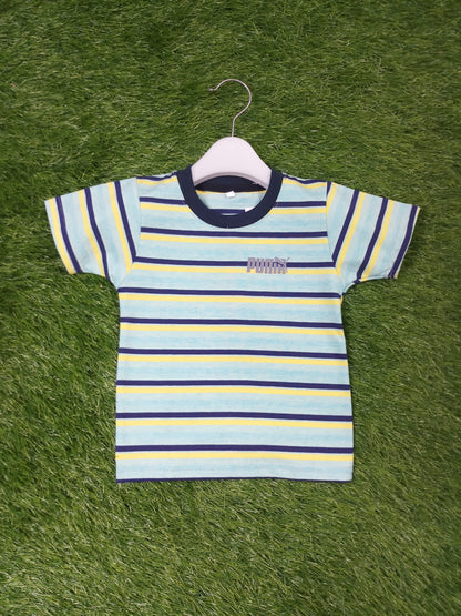 S Blue Peach Fil Pinstripe Round Neck T-Shirt